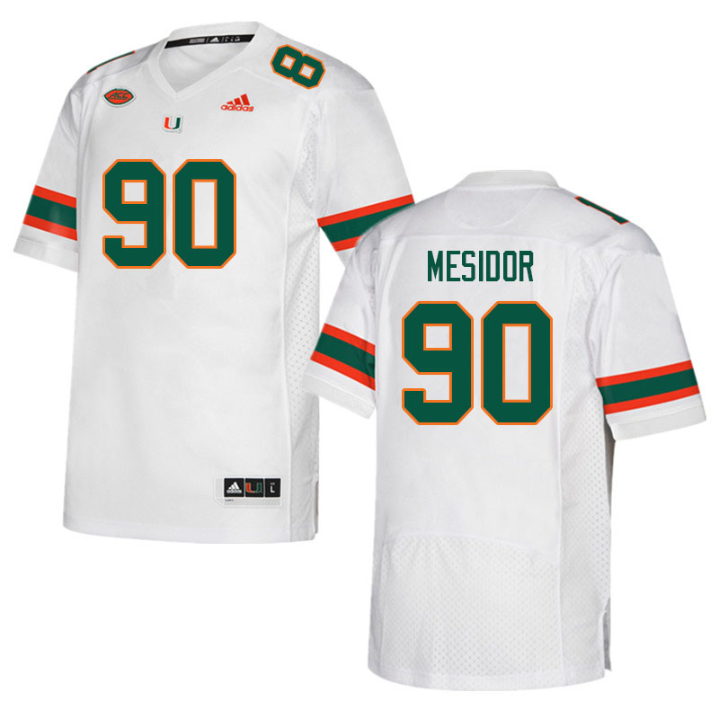 Men #90 Akheem Mesidor Miami Hurricanes College Football Jerseys Sale-White - Click Image to Close